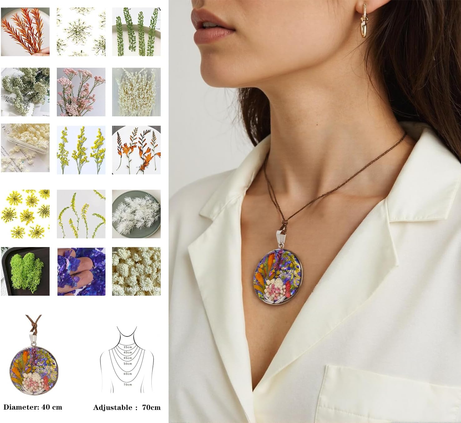 Nature's Multi Colour Dry Pressed Real Flower Round Handmade Pendant Necklace