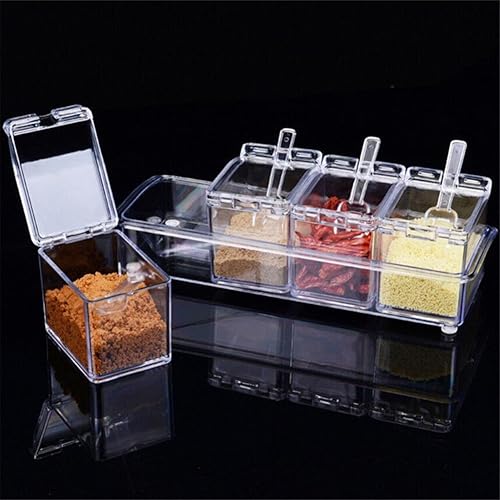 Miniatura 2 de Juego de 4 macetas transparentes para especias con 4 cucharas de servir, caja de condimentos acrílica, contenedor de almacenamiento para