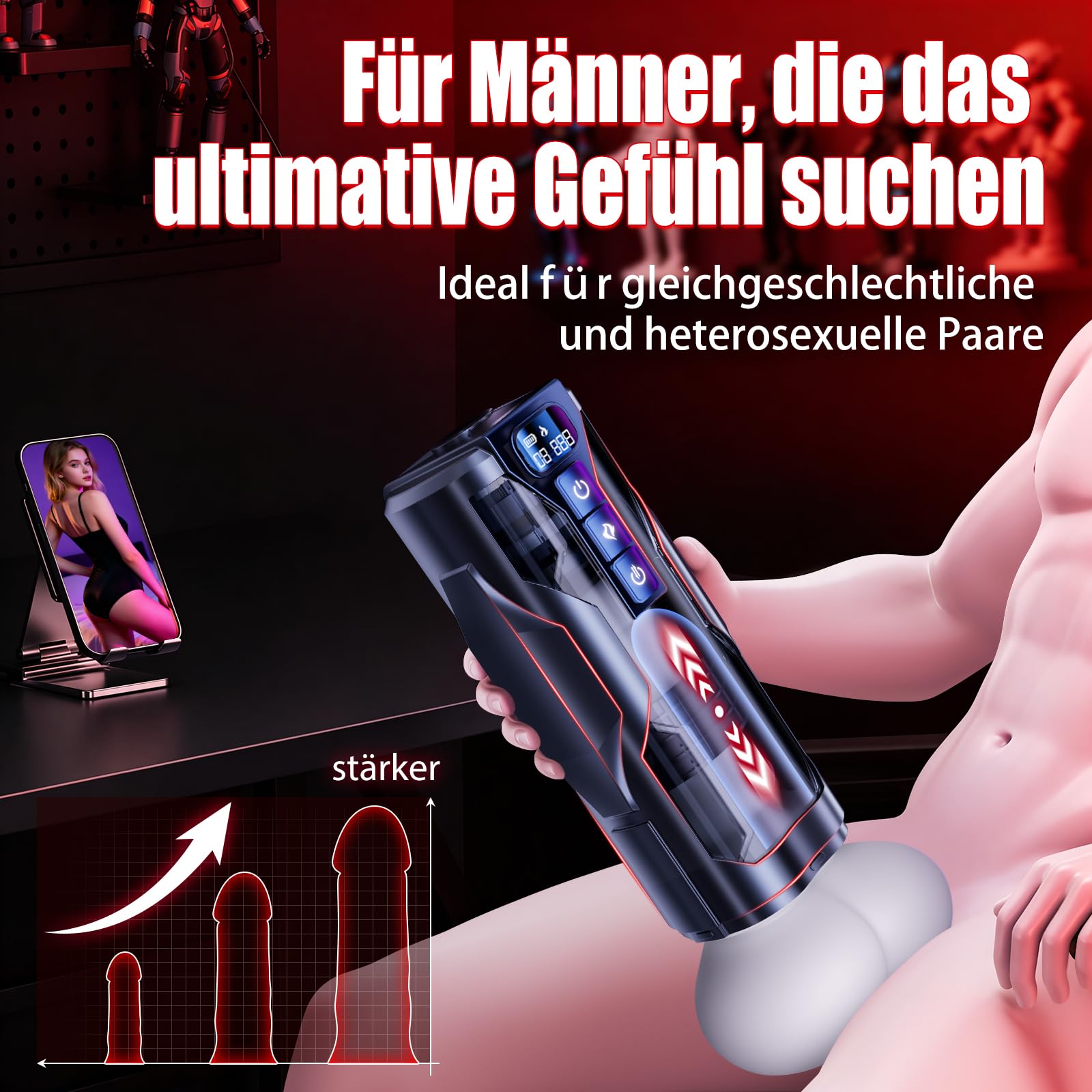 Masturbieren für Männer Masturbator, Sex Spielzeug für die Männer - Realistisches Po-Design, Taschenmuschi Masturbatoren mit Heizfunktion & 10Vibrationsmodi 7Stoßmodi, Sexspielzeug Penispumpe