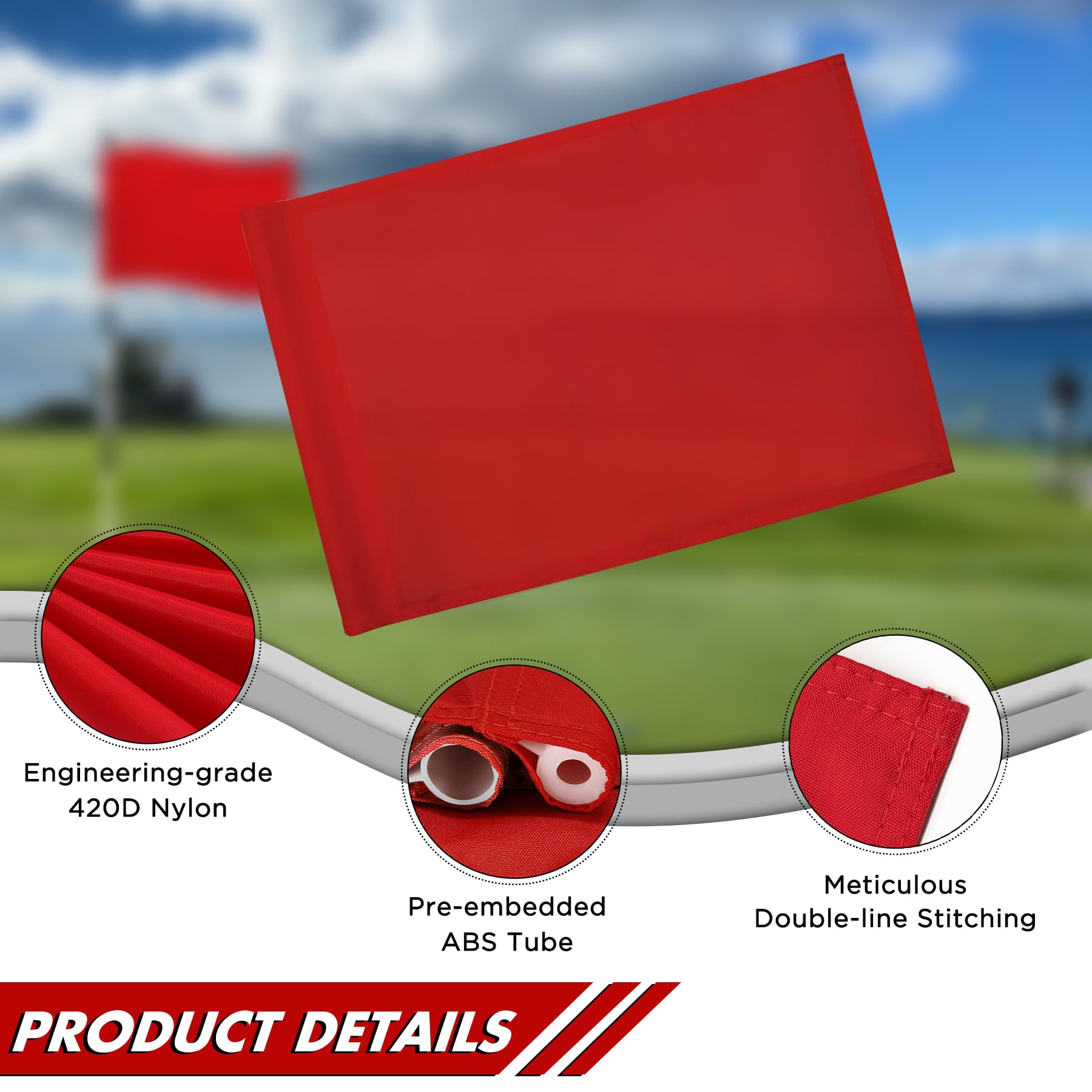 KINGTOP Bandera de golf de 20 x 14 pulgadas, color rojo liso, nailon 420D, tubo insertado, banderas verdes estándar para campo de conducción, práctica en el patio, campos de golf, club de campo,