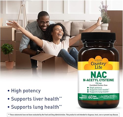 Miniatura 5 de Country Life Nac (N-Acetyl Cysteine), 750 mg, 60 unidades