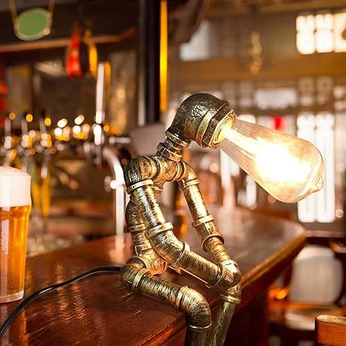 Miniatura 7 de Lámpara de mesa Steampunk, lámpara de mesa de robot industrial vintage, lámpara de mesa de tubería de agua, lámpara de tubo punk de vapor, luz de