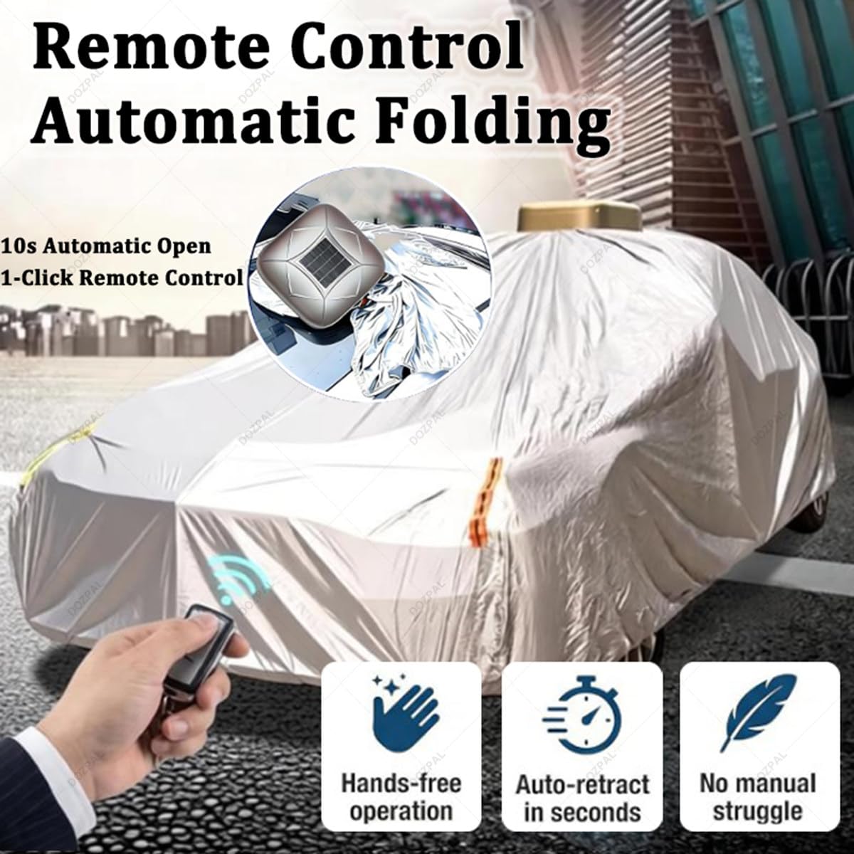 Funda para Coche Totalmente automática con Carga Solar para Uso Interior y Exterior, protección contra el Sol y la Intemperie, Funda retráctil eléctrica con Control Remoto Inteligente D-YM