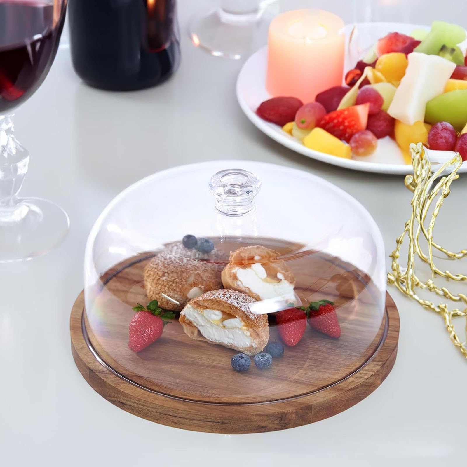 Transparente para Tartas con Forma de cúpula, Bandeja de Madera para Servir, Cubierta Redonda para postres, golosinas de panadería, exhibición de, reunión, Buffet, Cocina, arreglo para de