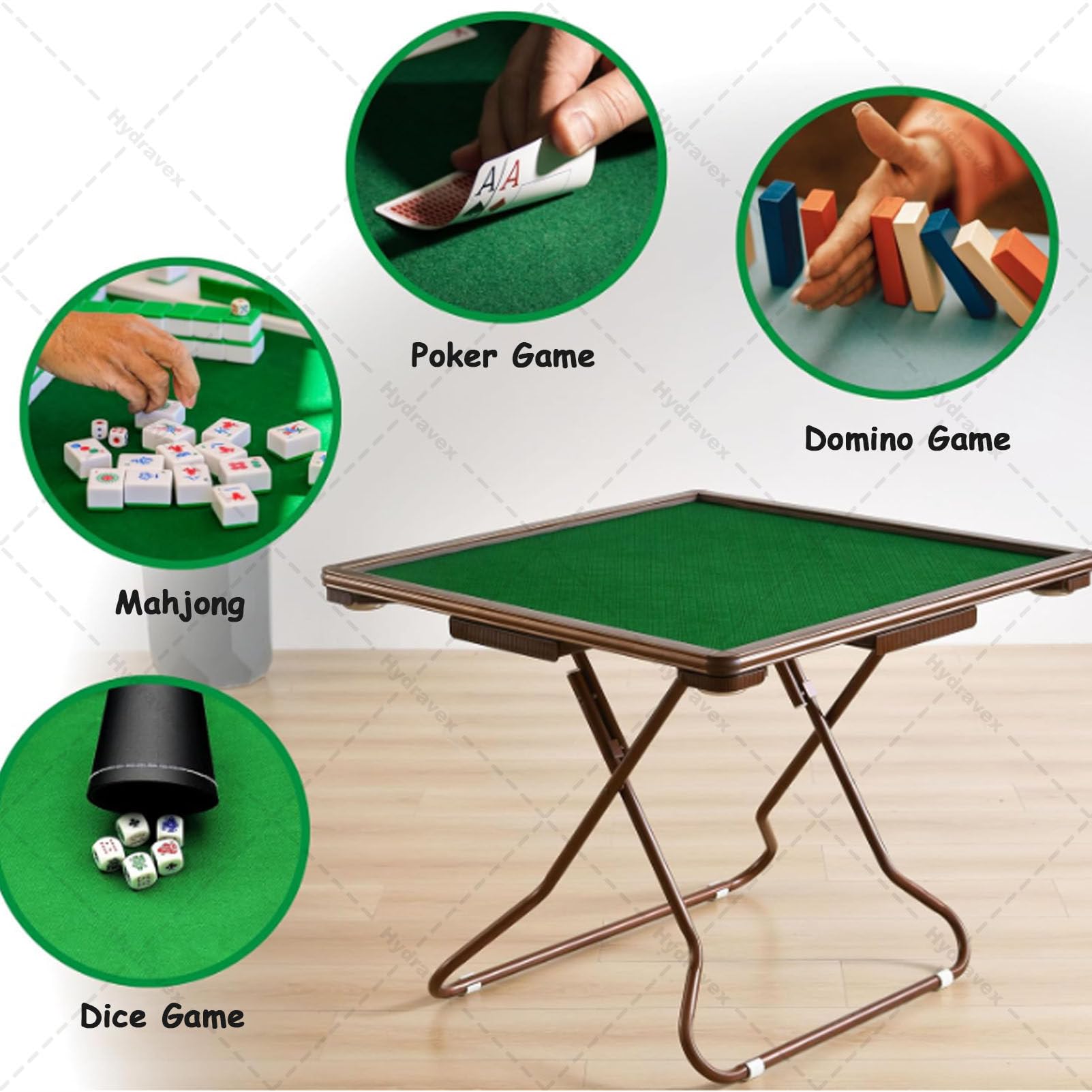 Tavolo da gioco pieghevole, portatile, quadrato, per 4 giocatori, con portabicchieri e scanalature per chip, ideale per giochi da tavolo e campeggio