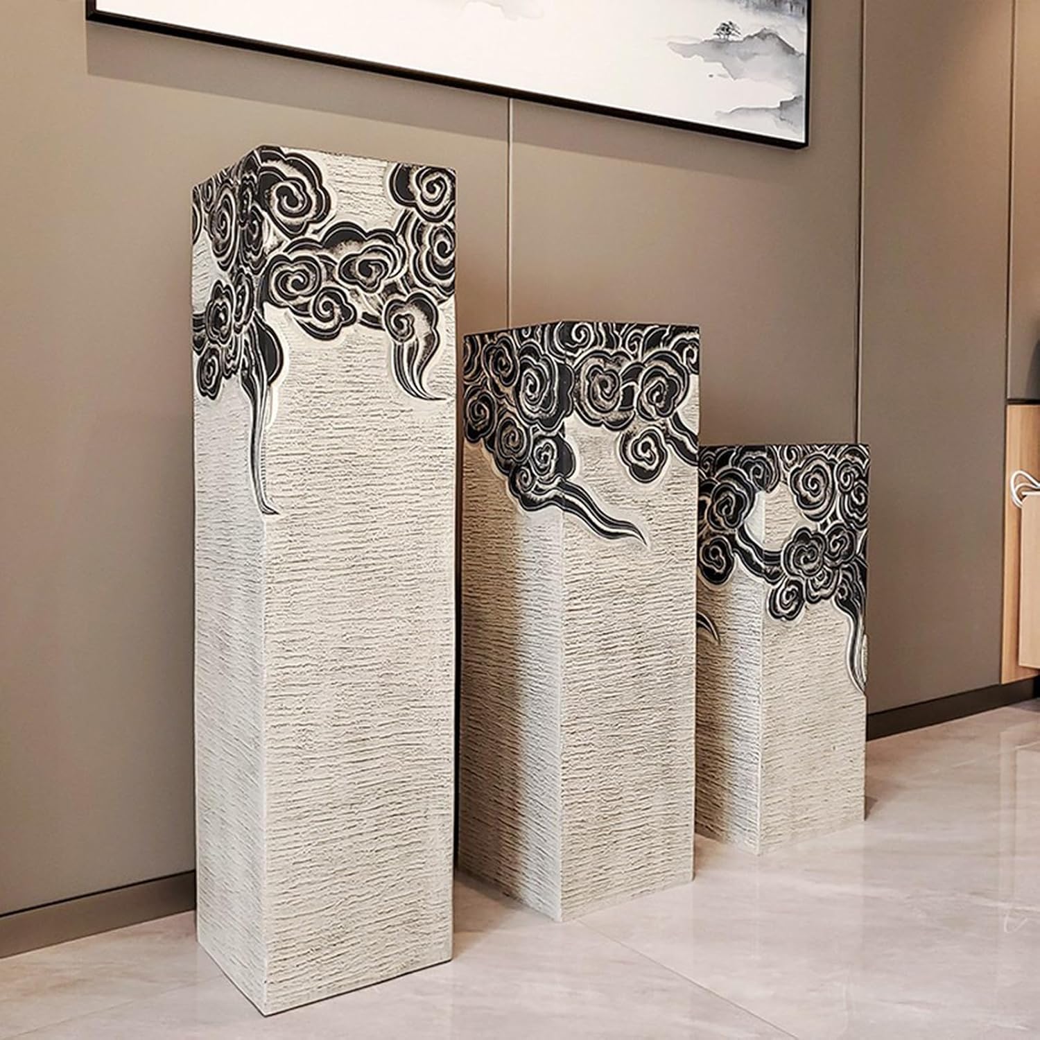 ARCVOX Columns & Pillars with Faux Stone Finish, Doorway Pedestal Plant Stand, Handcast Polyresin Pedestal Holder, Statue Sculpture Stand Indoor Outdoor (Color : Black, Size : Size XL)