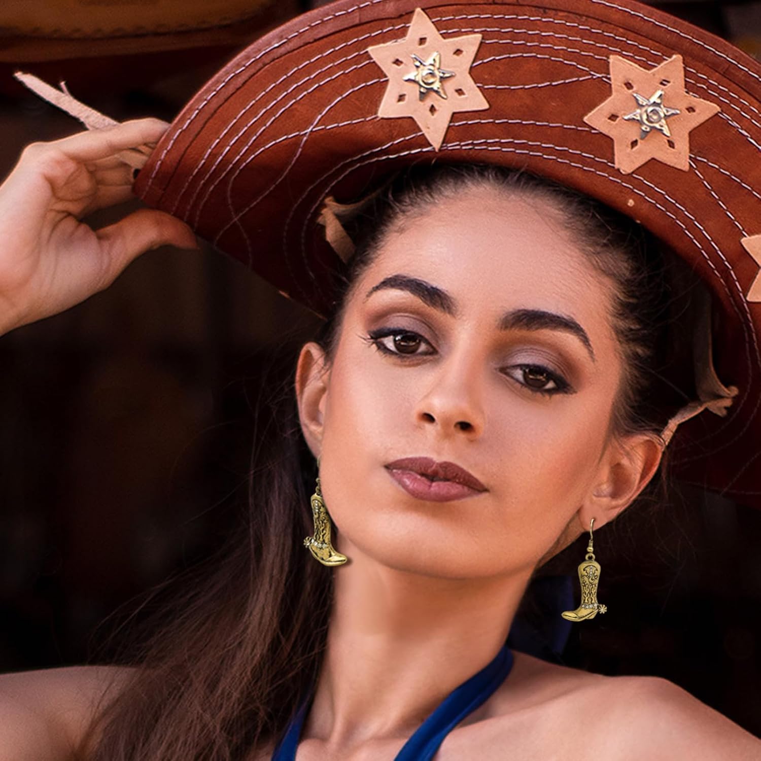 Western Cowgirl Boot Earrings, Women Cowboy Dangle Boot Earrings with Carved Cactus Boho Country Concerts Rodeo Cowboy Outfits Jewelry - Image 2