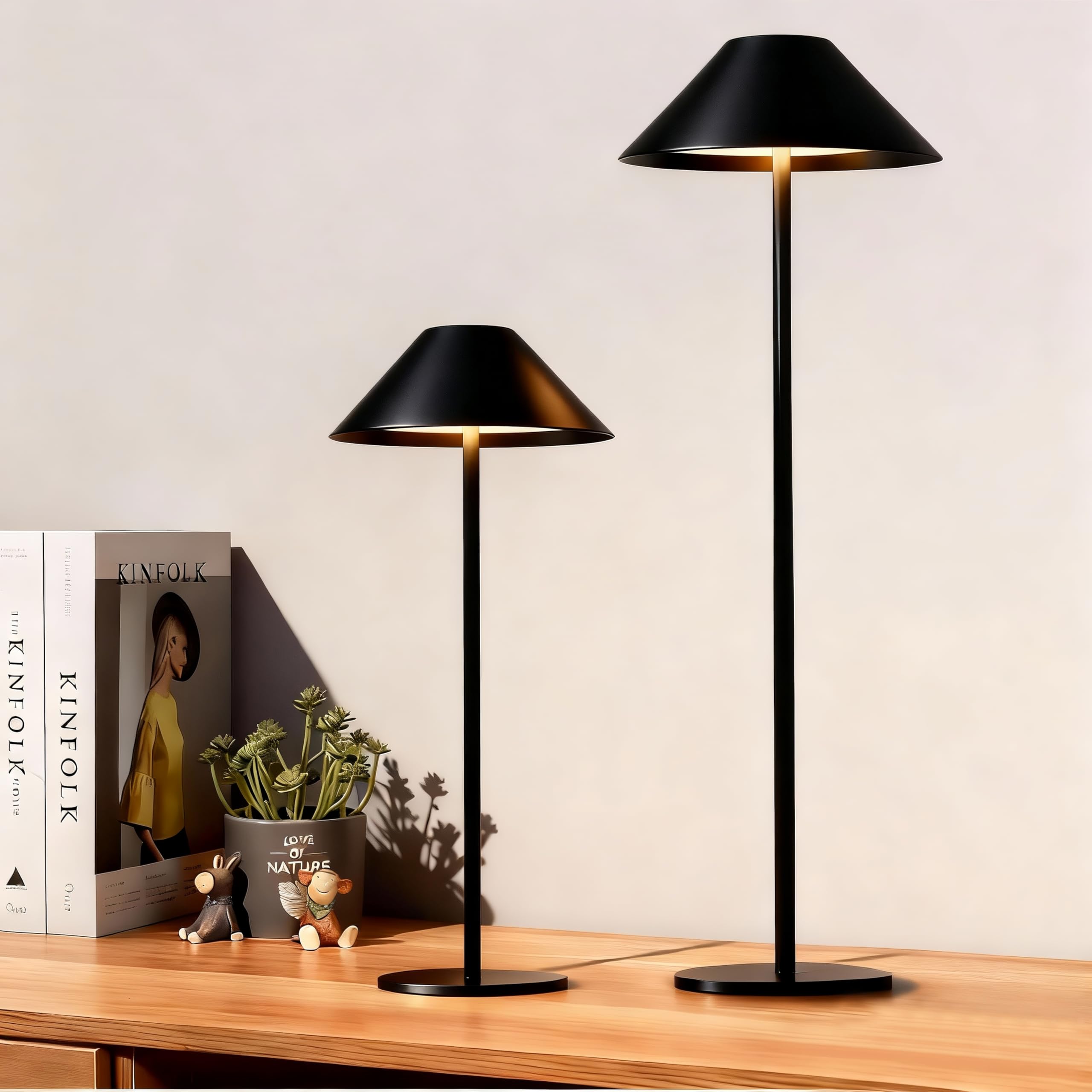 Seyxicnor Black Umbrella Cordless Table Lamp 8"-20" Adjustable, 320Lm Rechargeable 5400Mah Battery Touch Lamps With 3 Color Dimming, Portable Full-Metal Waterproof Desk Lamps For Reading Indoor Outdoor Cafe
