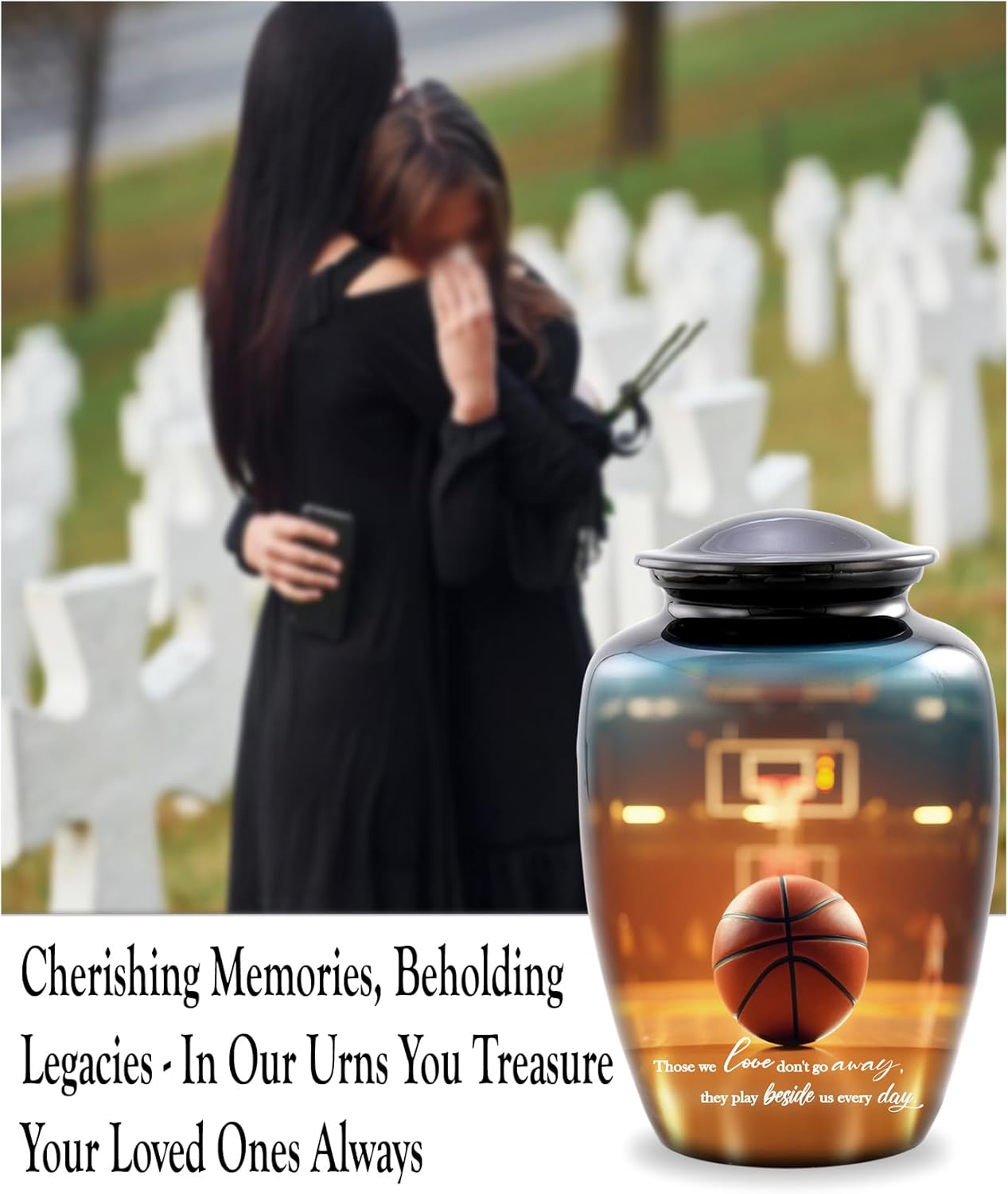 Basketball Cremation Urn – Adult Urn for Human Ashes – Perfect Tribute for a Basketball Fan – Sports Memorial Urn for Men and Women – Arena & Hoop Design – Urn Holds up to 210 lbs (Large)