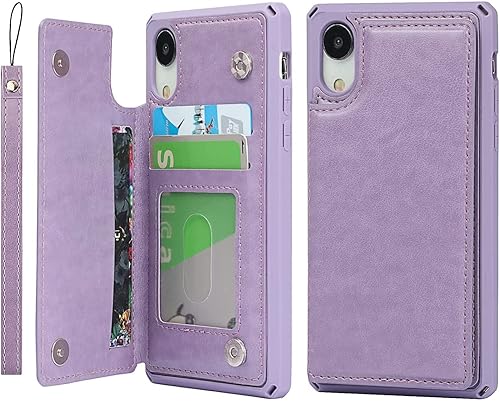 Cavor Funda para iPhone Xr con tarjetero, funda tipo cartera para iPhone para mujeres y hombres, funda protectora de cuero a prueba de golpes con