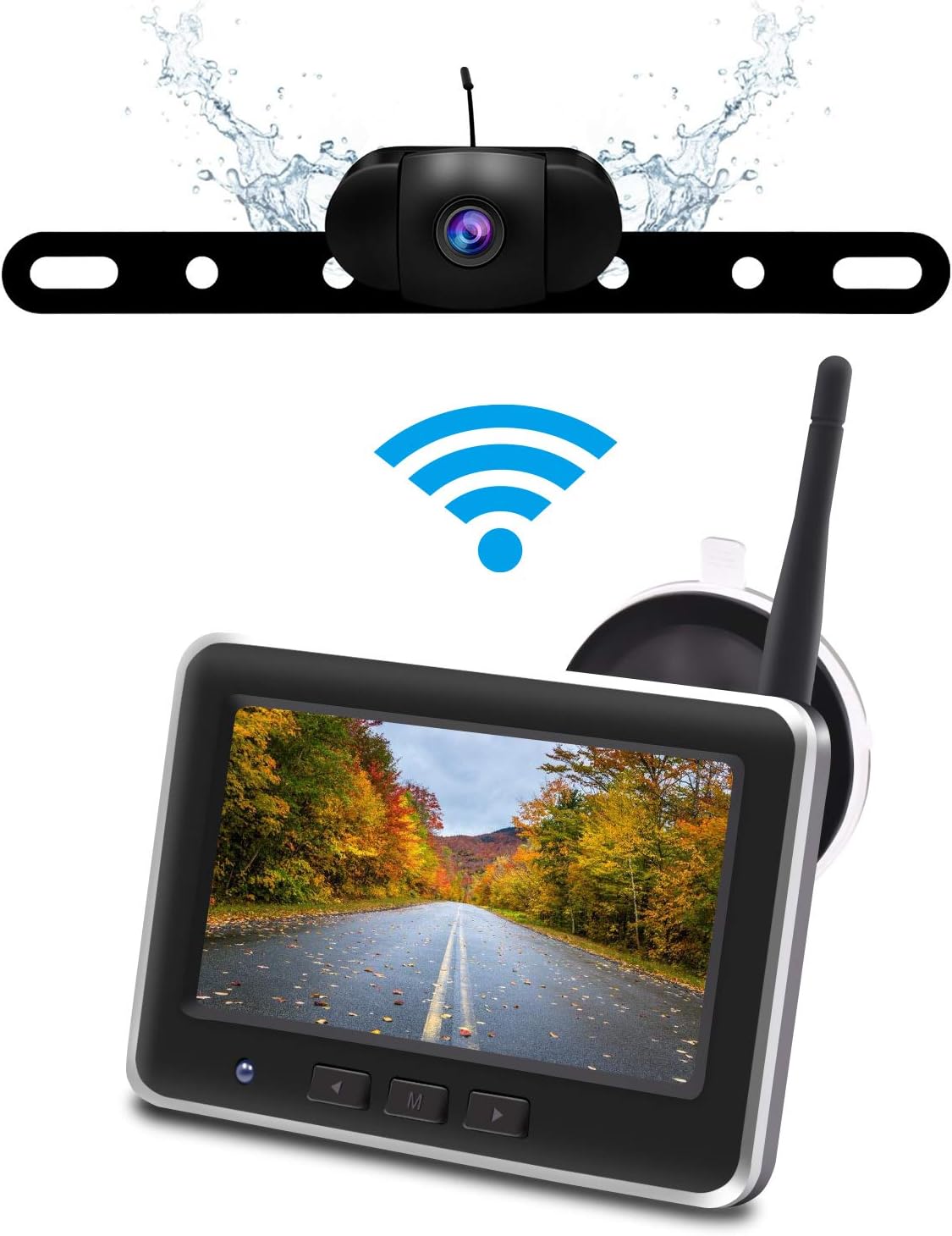 Wireless Backup Camera Monitor Kit,IP68 Waterproof License Plate Reverse Rear View Back Up Car Camera,4.3' TFT LCD Rear View Monitor for Cars, SUV Accfly