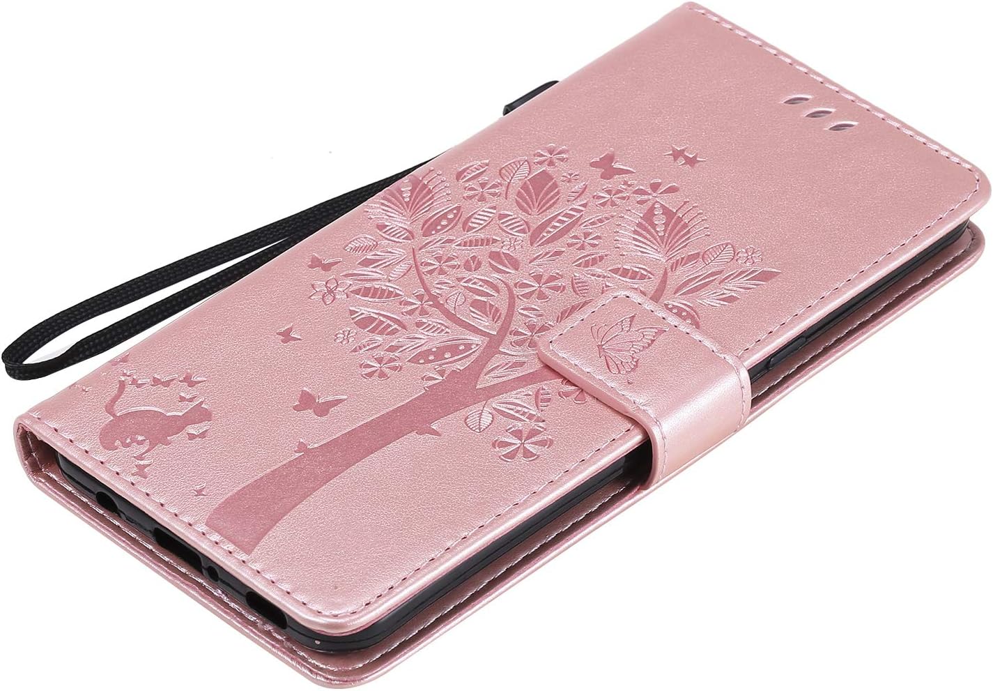LG K51 Wallet Case,LG Q51 PU Leather Protective Case Emboss Love Tree Cat Folio Magnetic with Card Holder Kickstand Flip Case for LG K51 / LG Q51 Rose Gold