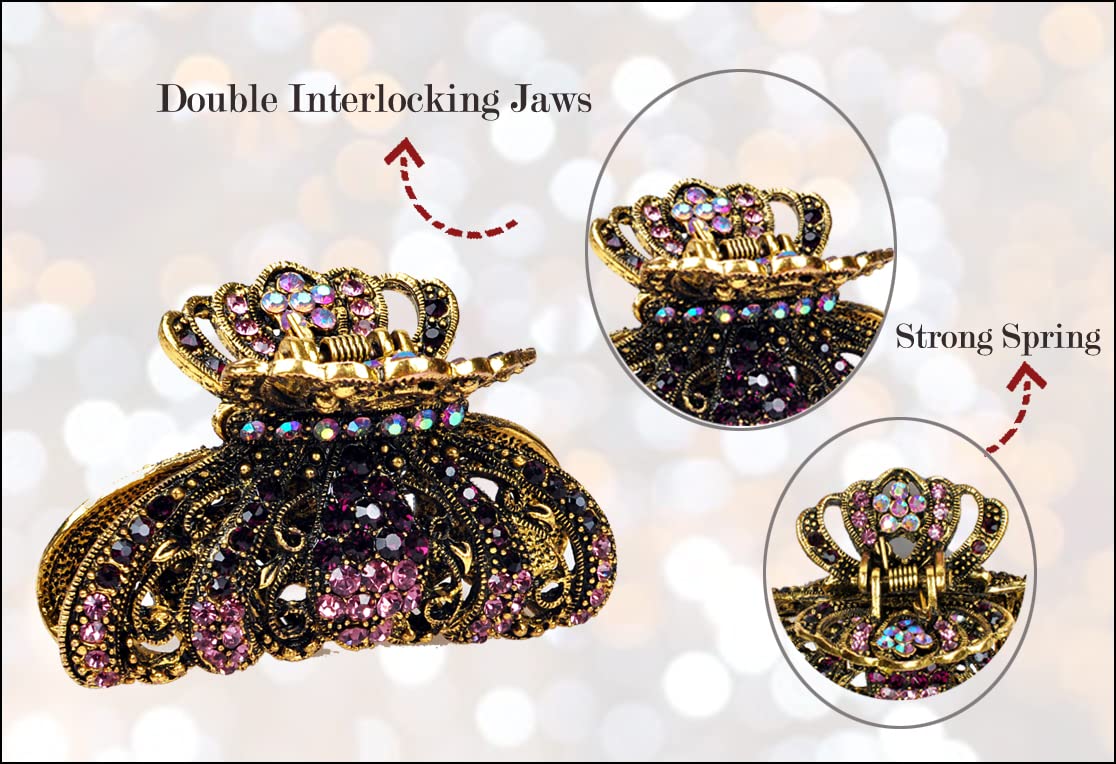 TROTH FASHION Metal Antique Gold Plated Hair Clips Women, Crystal Rhinestone Hair Claw, Diamante Claw Hair Clamp, Anti Slip Large Claw Clips for Thin & Thick Hair, Hair Styling Accessories Women - Image 4