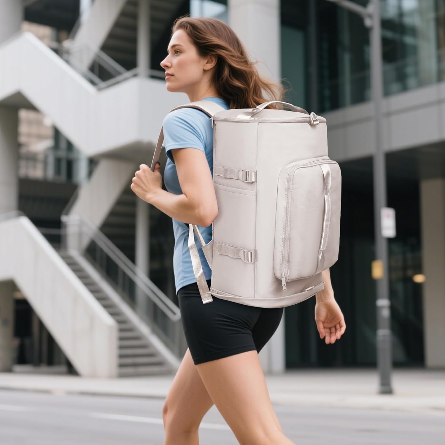 Gym Bag with Shoes Compartment and Wet Pocket - Sports Duffle for Men and Women, Travel Backpack Weekender Overnight Bag Beige - MIYCOO - Image 4