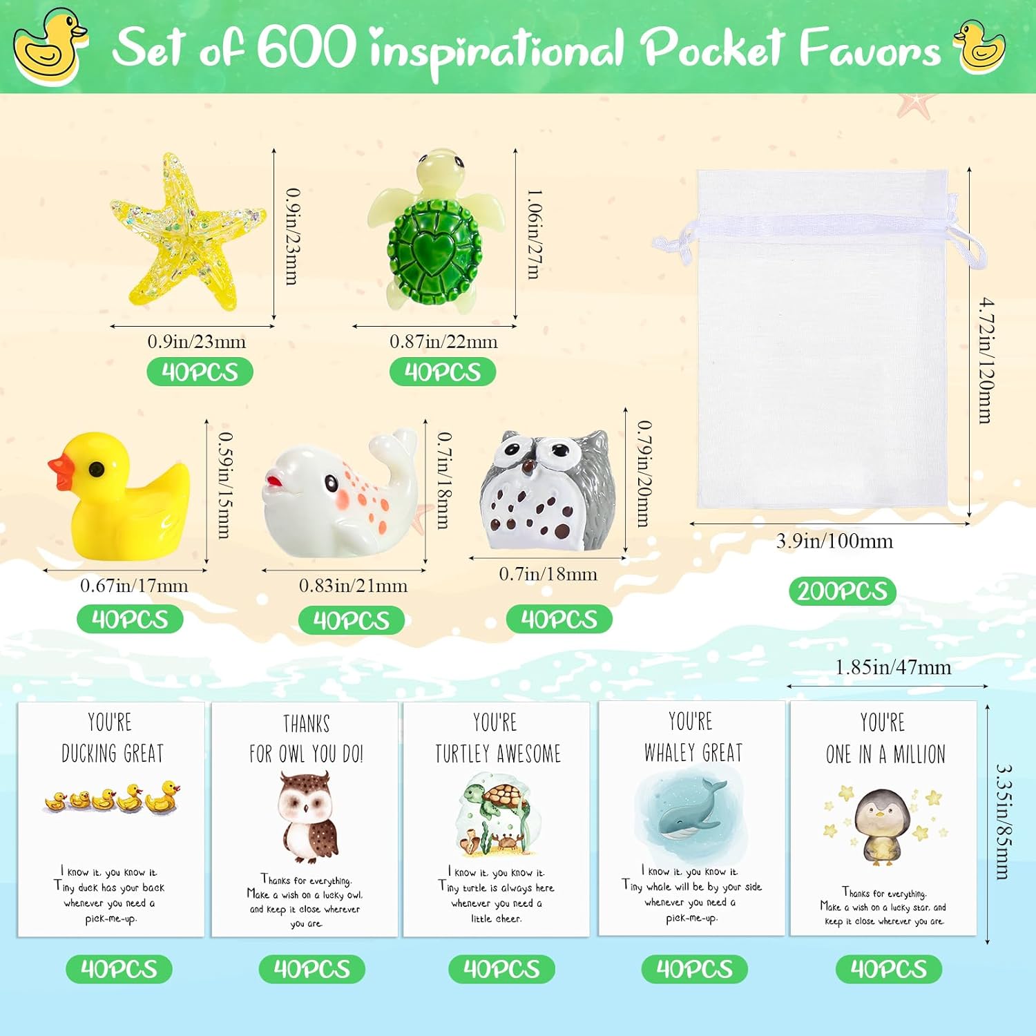 Fumete 200 Set Employee Appreciation Gift Bulk for Coworkers Graduation Volunteer Teacher Nurse Funny Resin Animal with Pun Inspirational Note Cards Office Team Staff Thank You Gift