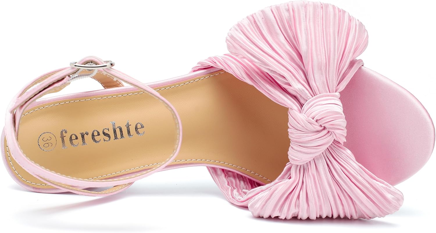Women's Bow Chunky Heel Sandals Open Toe Ankle Strap Slingback Dress Shoes Pink 41 - US 8.5 - Image 5