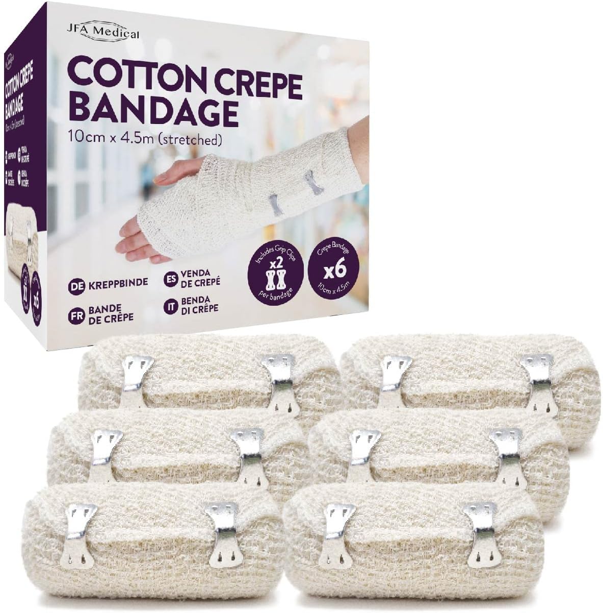 Cotton Crepe Bandages 10cm x 4.5m - Box of 6