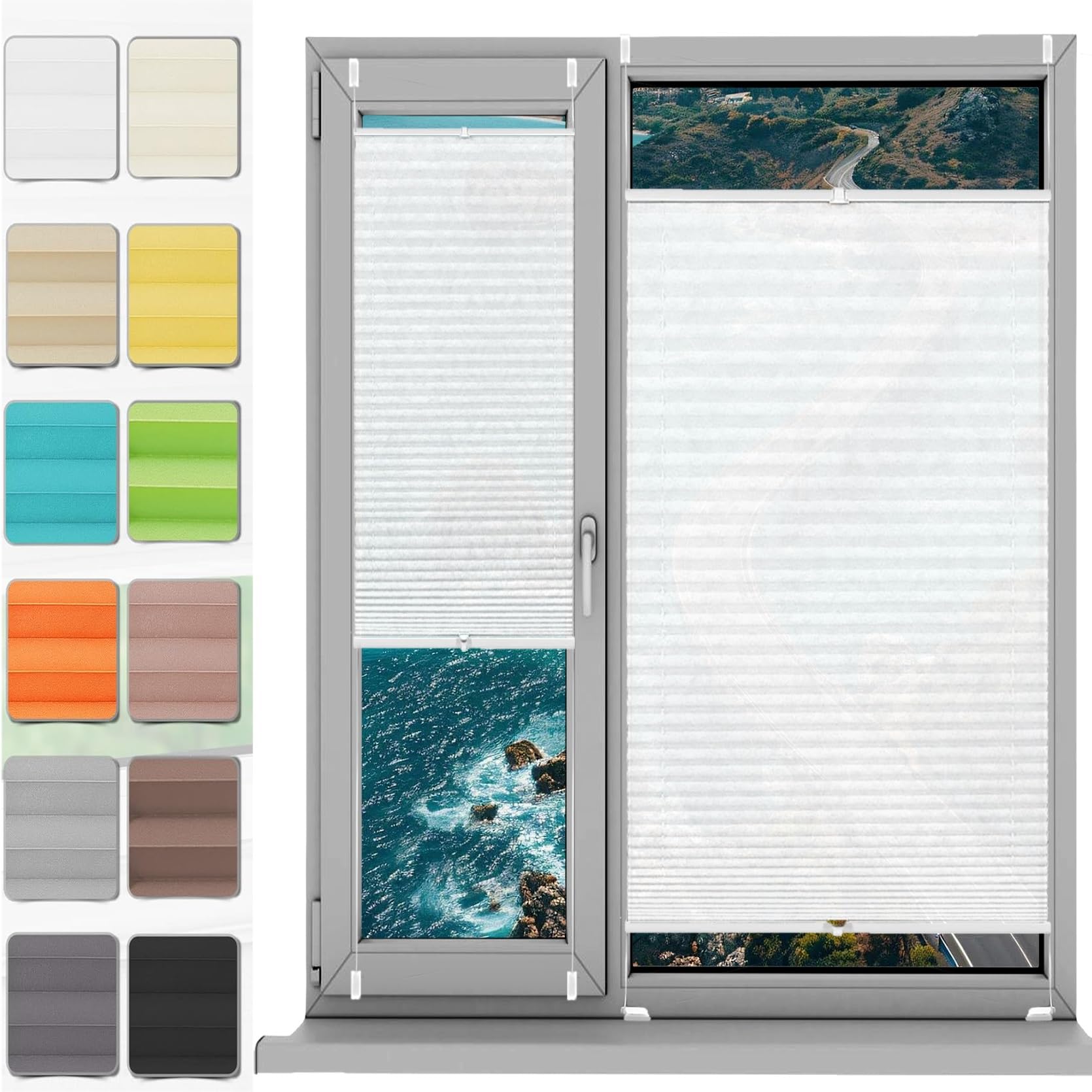 No Drill Blinds Temporary Window Blinds 44 x 200 cm (W x H), Easy to Install No Tools Needed Quick Fix, No Drilling Blind for Living Room, Pleated Blind Window, for Window Door, White — image 1