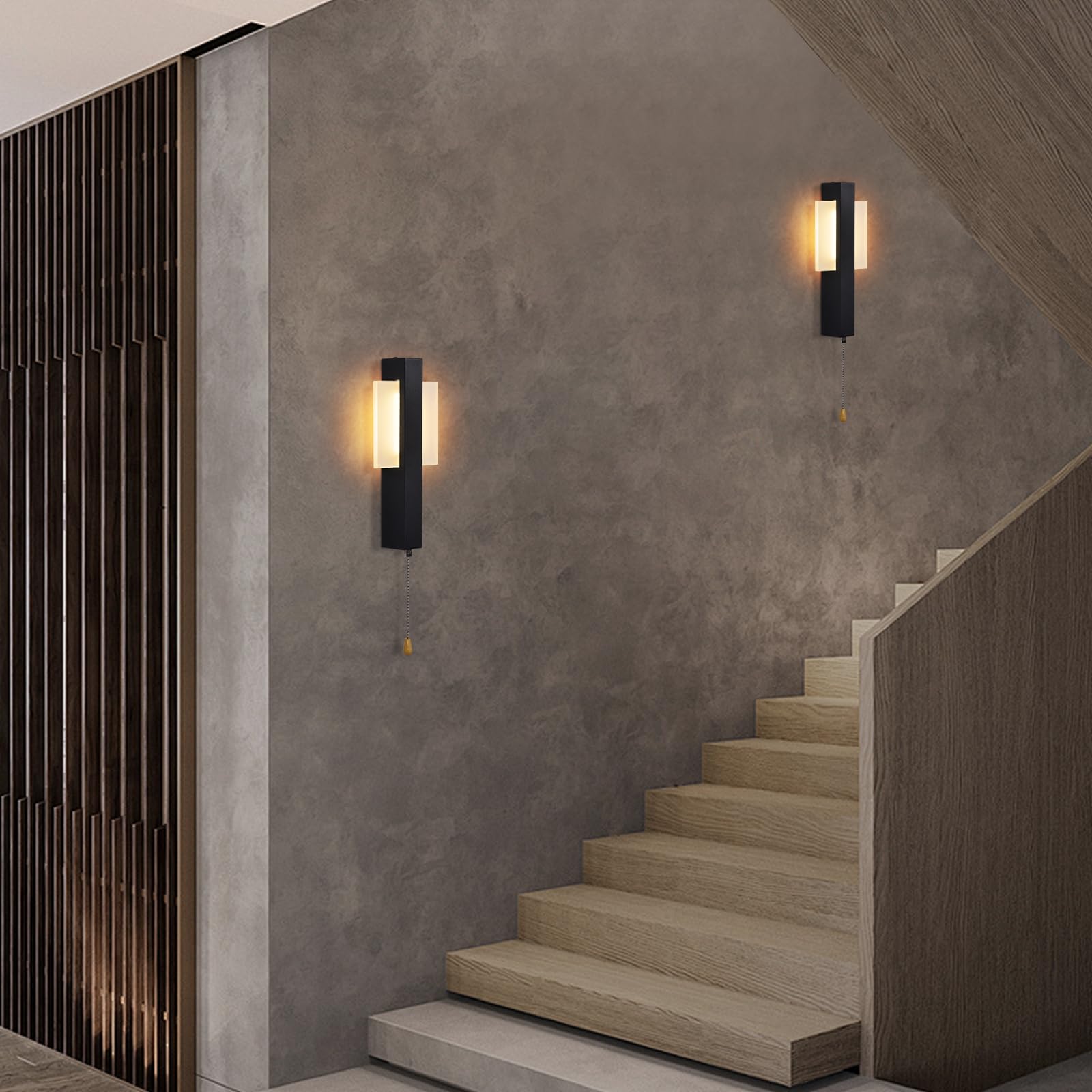 ZMH 2ER LED Wandleuchte Innen Wandlampen Mit Zugschalter Schwarz Flurlempe