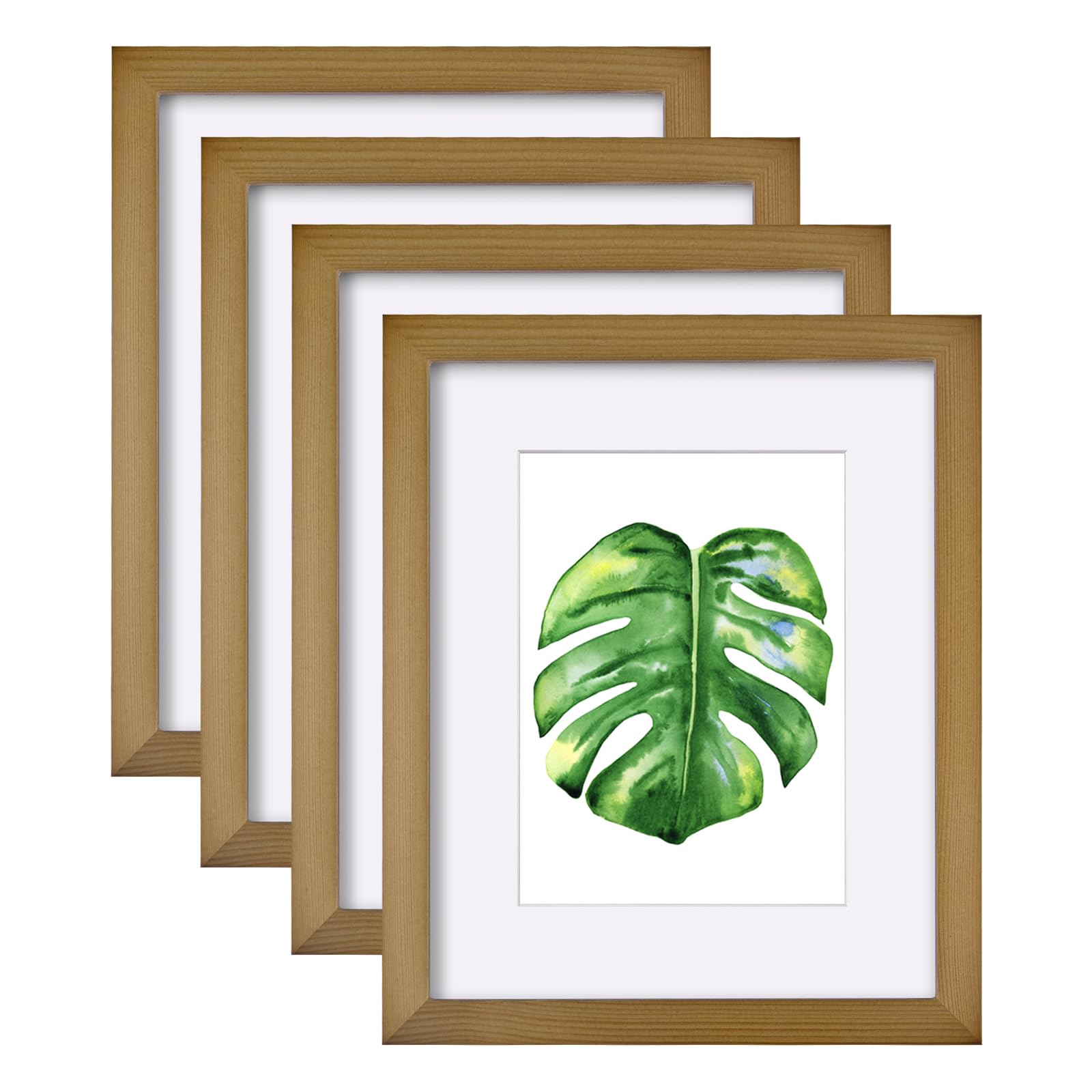 Egofine Light Brown 10X8 Picture Frame,100% Solid Wood Frame With 7X5 Mat,10X8 Photo Frames With Plexiglass,20X25 Cm Poster Frames For Tabletop And Wall Mounting,,4 Pack