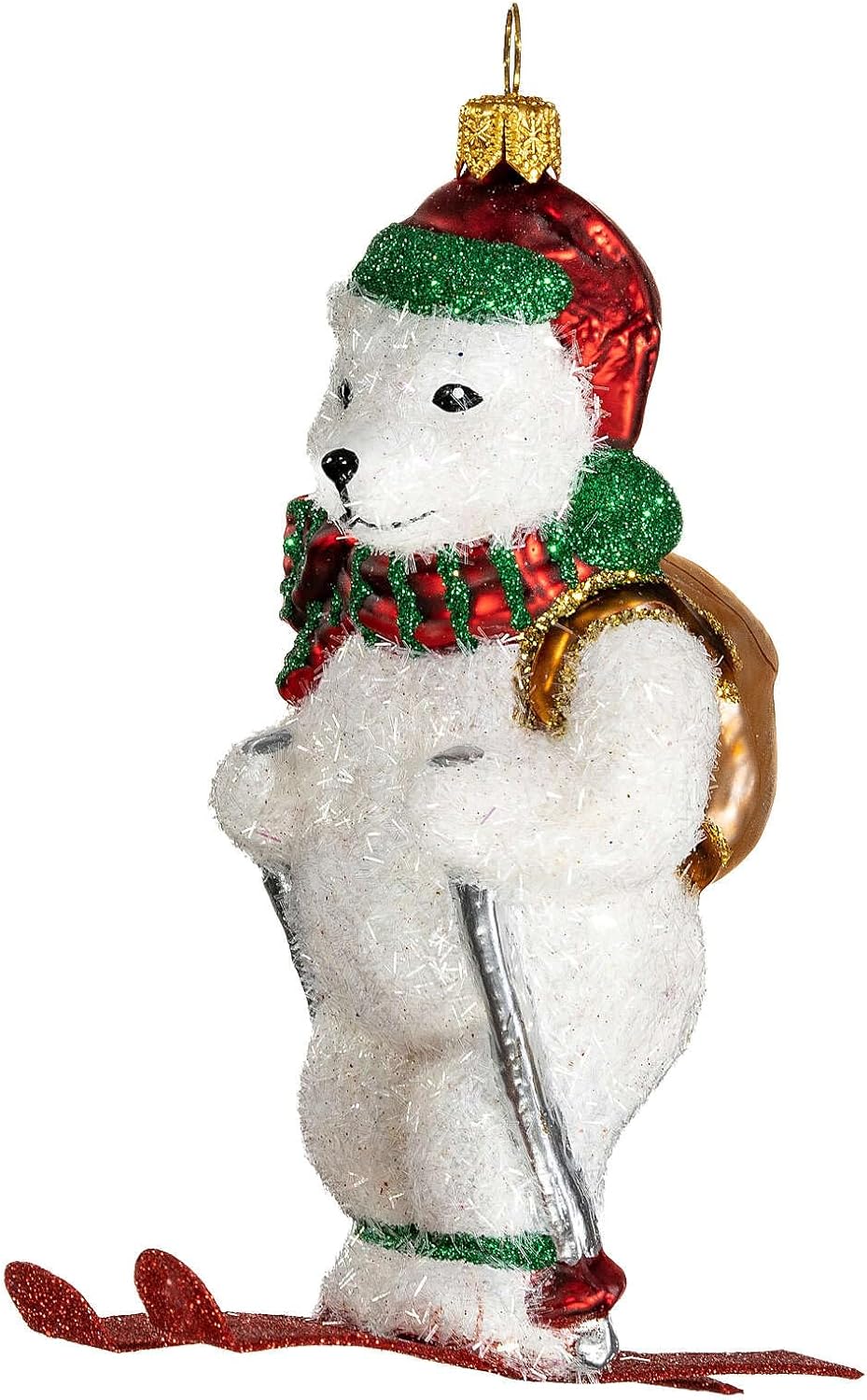 Holyart Blown Glass Christmas Ornament, Polar Bear on skis