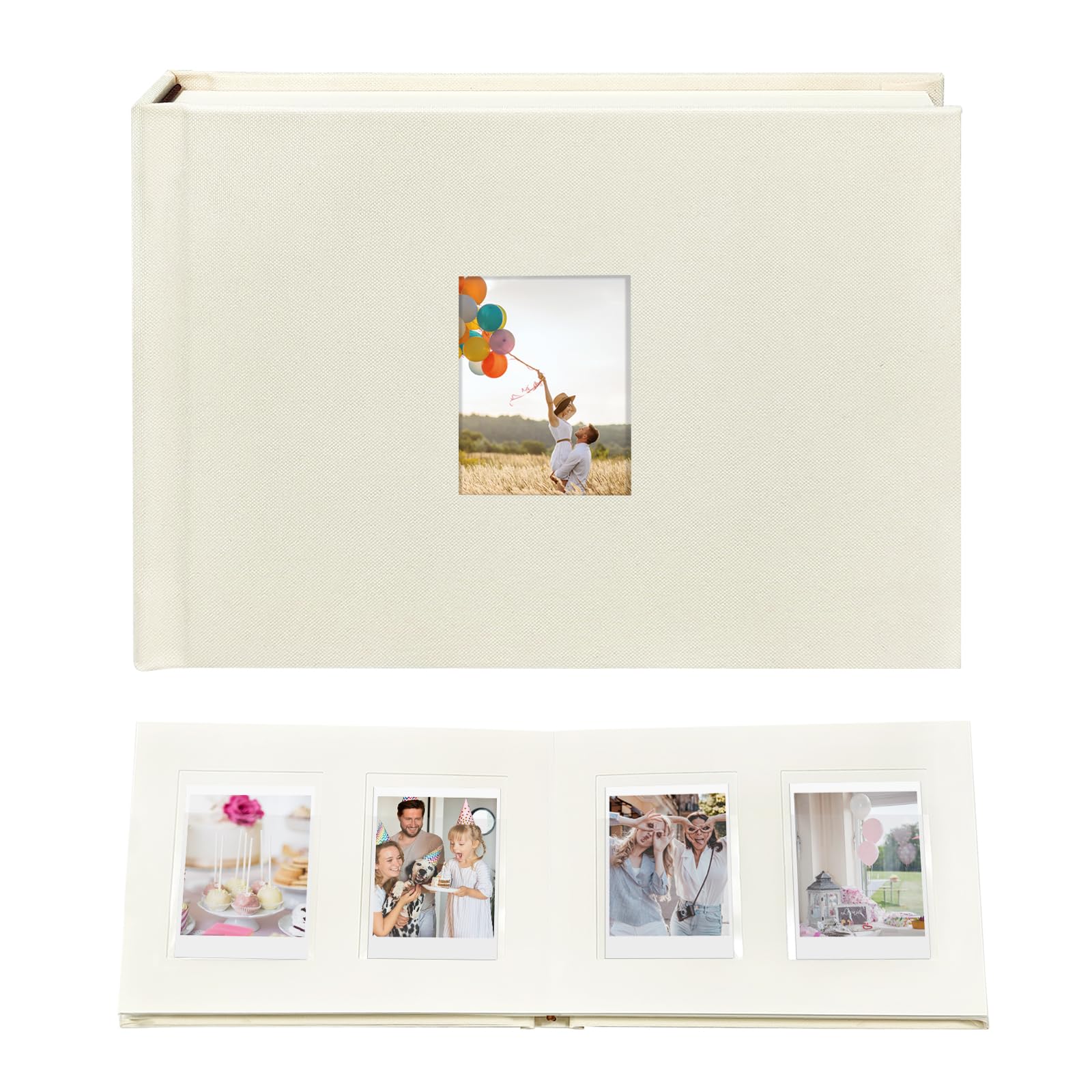 Instax Mini-Fotoalbum mit Platz zum Schreiben, 52 Taschen, Leineneinband mit Frontfenster, kompatibel mit Fujifilm, Polaroid, HP-Kettenrad & KPOP-Fotokarten, kuword Premium-Fotobuch, Geschenk, Beige