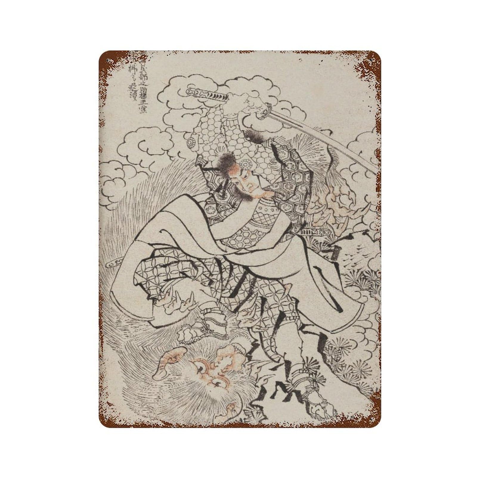 xiaoxiaoshen Hokusai Samurai Japanese Decor Wall Decor Art Metal Tin Poster Modern Home Decor Art Home Bar Shop Decorations Vintage Sign 40x30cm