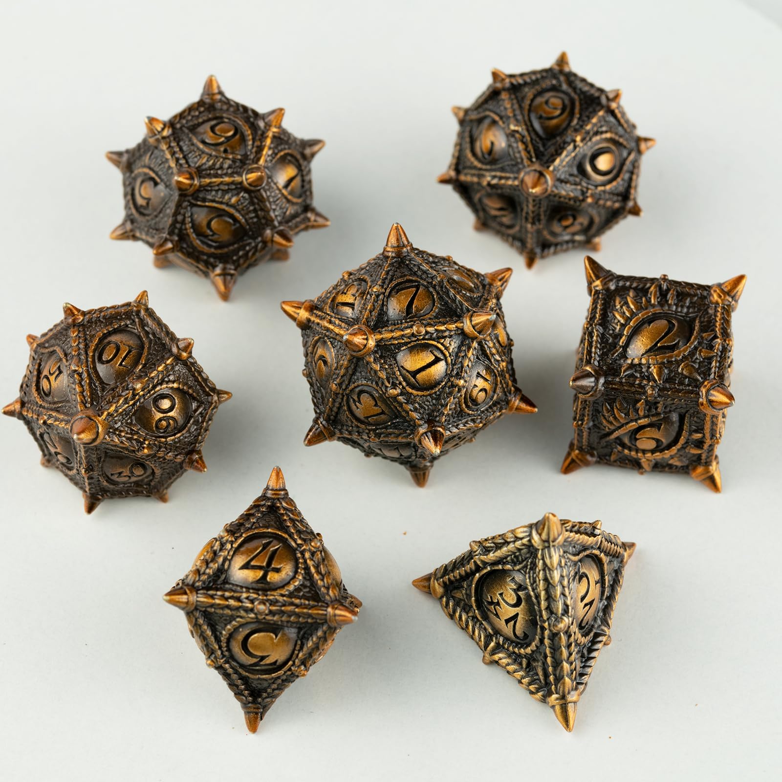 Surpass Metal Dungeons and Dragons Polyhedral Dice - Dragon Eye Dice for DND and Pathfinder - Golden Set