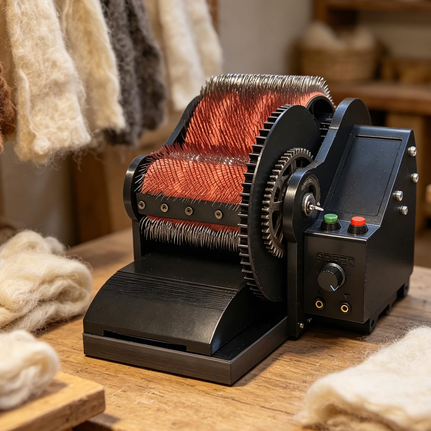 QuinteZhenTially 56 Rpm Wool Drum Fiber Carder Machine,Electric Wool Carding Machine,Remove Fiber Impurities,Adjustable Forward & Reverse Speed,for Combing Blending Mixing