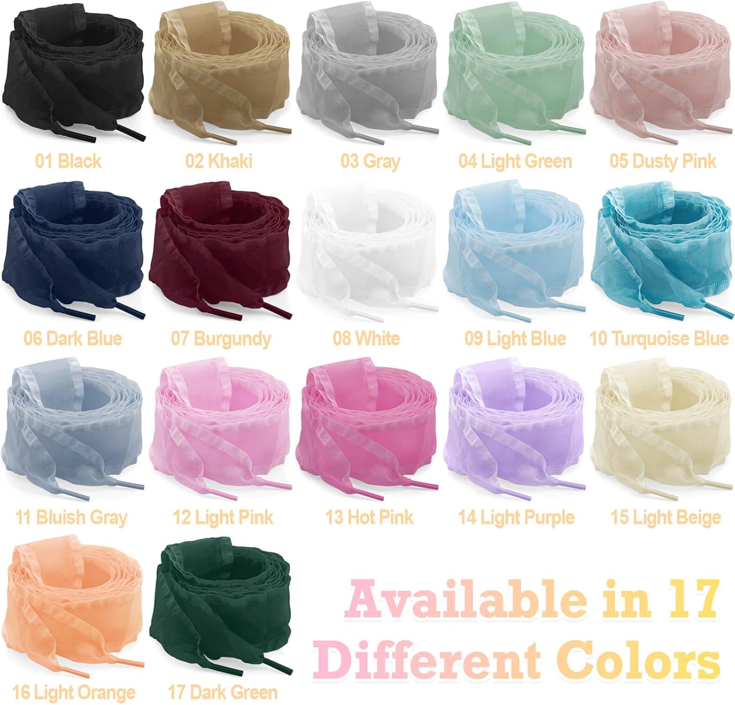 Ruffle Organza Shoe Laces: 4CM Wide Flat Flounce Sneakers Shoelace | 1 Pair, Soft Snow Yarn Material, Frilly Flounce Designs, 31/39/47/55/63/71 Inch, 17 Colors Choices