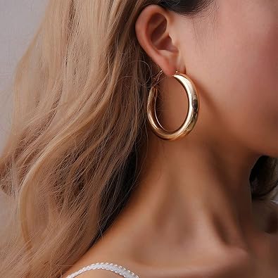 Boho Large Hoop Earrings Dainty Dangle Gold Round Large Ear Drop Exaggerated Circle Hoop Cuff Earrings for Women and Girls