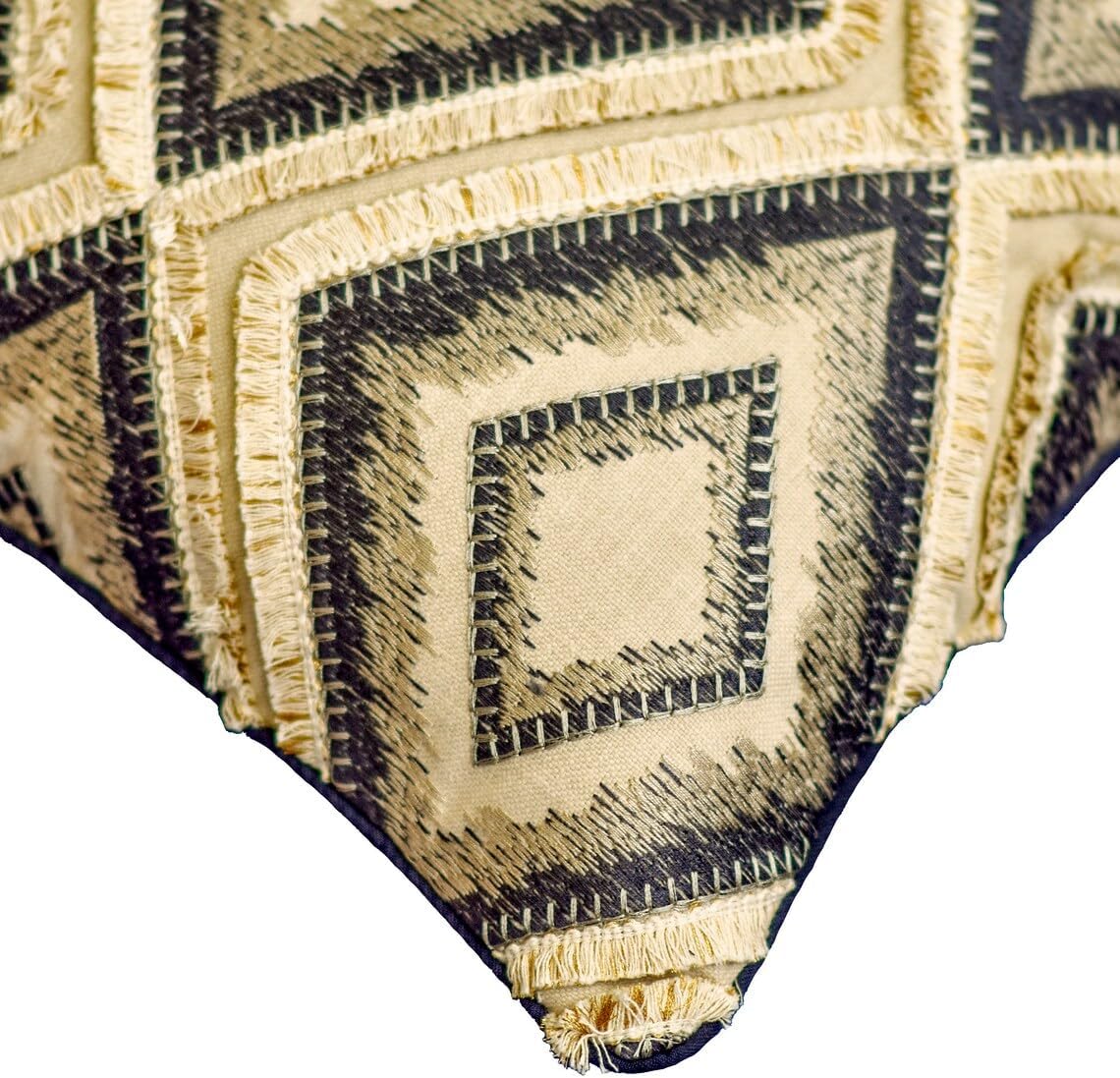 The HomeCentric Pillow Sham, Decorative Navy Blue & Ivory 26"x26" (65x65 cm) European Shams, Jacquard Embroidered with Lace Throw Pillows for Sofa, Geometric Pattern Morrocan - Moroccan Flavor