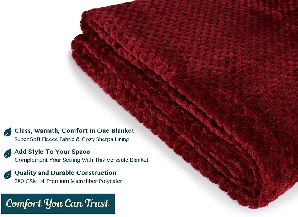 PAVILIA Premium Flannel Fleece Bed Throw Blanket for Sofa Couch | Wine Waffle Textured Soft Fuzzy Blanket | Warm Cozy Microfiber Plush | Twin Size 60 x 80 | Lightweight, All Season : Home & Kitchen