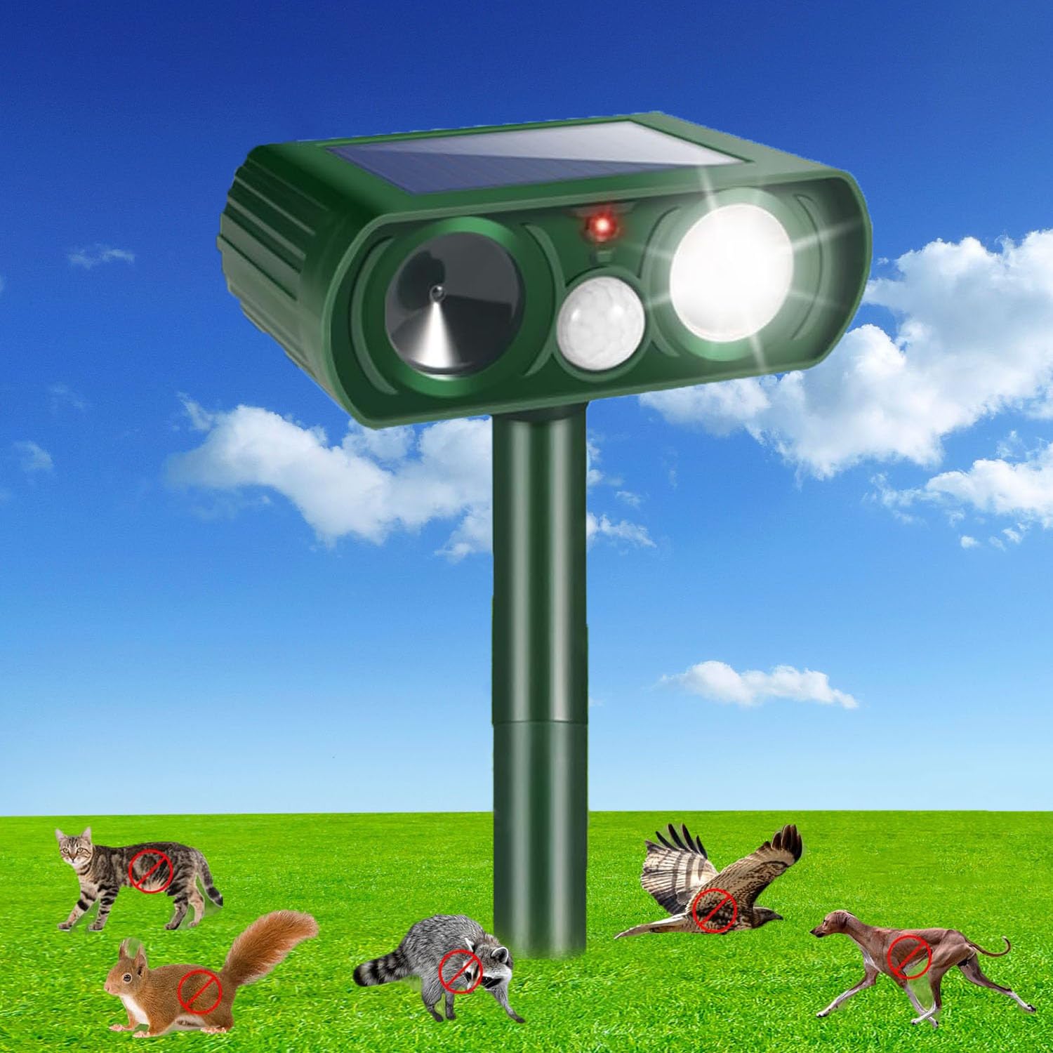 Solar Ultrasonic Animal Repeller, Outdoor Waterproof Motion Sensor Pest Deterrent with Audible Alarm, for Garden Yard, Farm