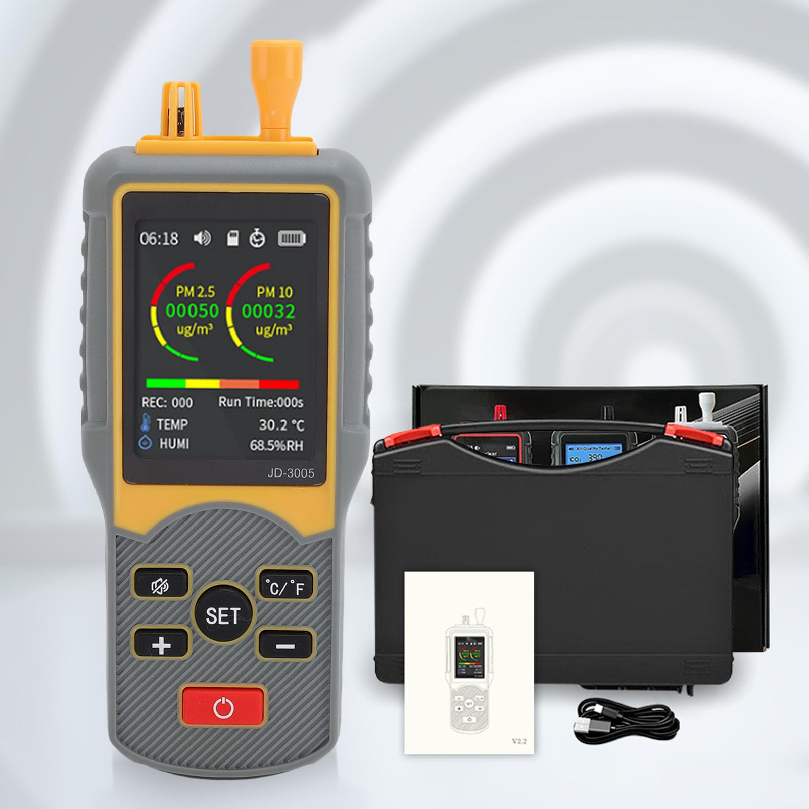 AMONIDA Contador de Partículas de Polvo Portátil con Pantalla HD de 2,8" para Detección de la Calidad del Aire en Oficinas y Escuelas