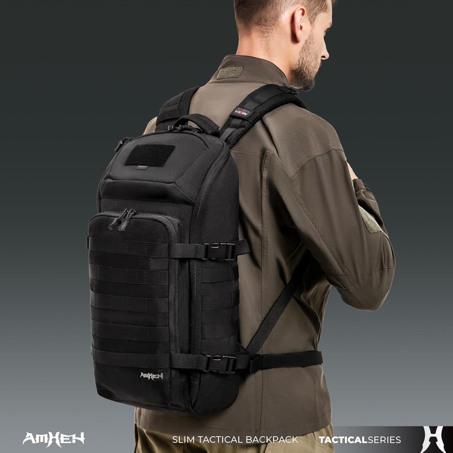 20L Slim Tactical Backpack – Everyday Carry Daypack with MOLLE, Fits 13" Laptop, Water-Resistant for Urban & Campus (Black) - Image 2