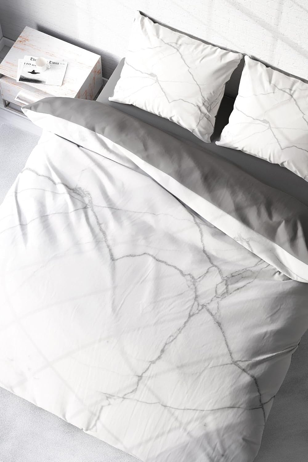 MONOHOME Lastikli Çarşaflı%100 Pamuk Saten Çift Kişilik Nevresim Takımı Lux Marble, MONOHOME37116