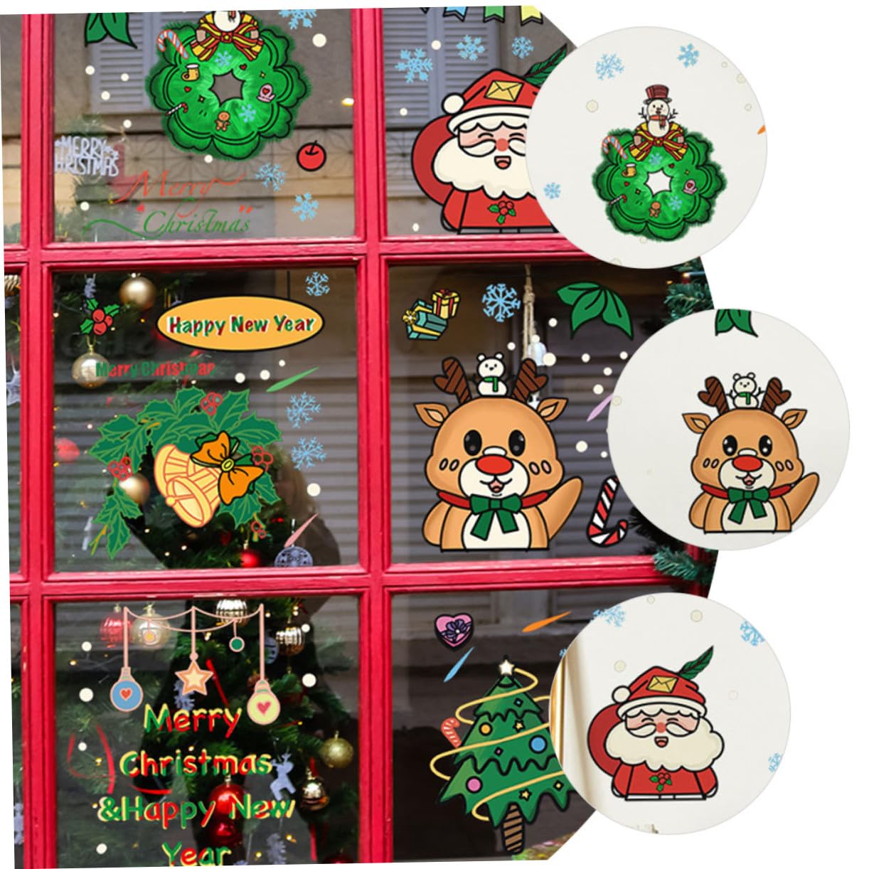 Angoily 30 Stck. Teiliges Weihnachtsfenster Deko aus Sicherem Wasserdichtem PVC mit Selbstklebenden Abziehbaren Cartoon Motiven Wie Weihnachtsmann Tannenbaum Schneeflocken und Rentier für
