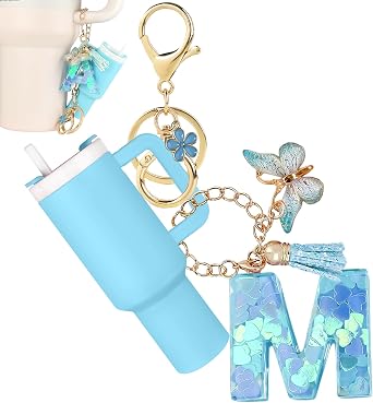 Mini Tumbler Keychain Accessories for Stanley Cup with Letter Charm, Cute Initial Charms Chapstick Lip Balm Holder