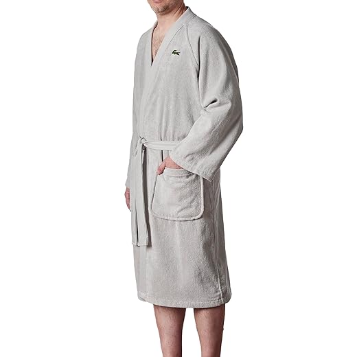 Lacoste Roupão de banho clássico piquê, 100% algodão macio, roupão unissex para mulheres e homens adultos, roupão de luxo para spa, super absorvente e secagem rápida, tamanho único, céu