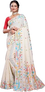 Bengal looms India Traditional Needle Karat Work Soft Cotton Linen Jamdani Saree Price In India