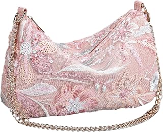 QWINEE Women's Sequin Floral Embroidery Clutch Bag - Elegant Beaded Mini Crossbody Purse for Wedding Party Evening