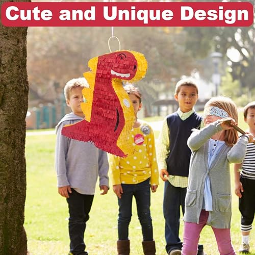 Miniatura 9 de Piñata de dinosaurio para suministros de fiesta de cumpleaños, piñata mexicana con lazo para colgar, piñatas para niños, grande (16.2 x 12.2 x 3.5