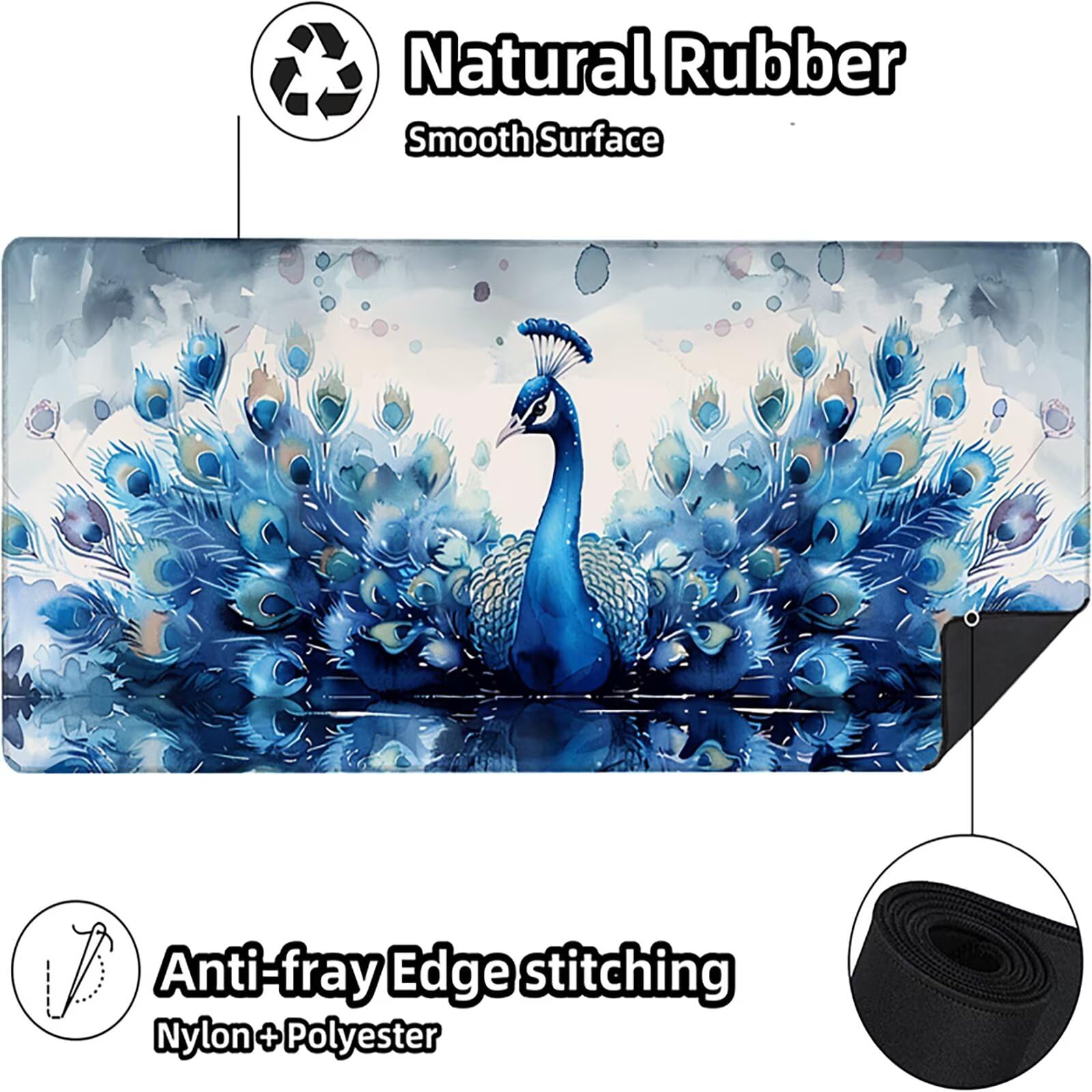 Pavo Real Alfombrilla Ratón Gaming XXL 1500x800 mm, Alfombrilla Gaming Azul Mousepad con Base de Goma Antideslizante Impermeable Desk Mat para Teclado y Raton Accesorios Gaming, Regalos de Hombre A-2