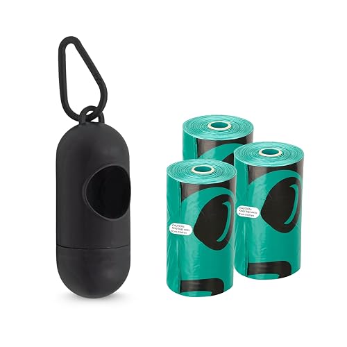 Foodie Puppies Combo 15 Micron Extra Thick Biodegradable Garbage/Waste/Poop Bag & Dispenser With Metal Carabiner Clip | Hands-Free Dispenser Fits Any Pet Leash (Dispenser + 3PoopBag)