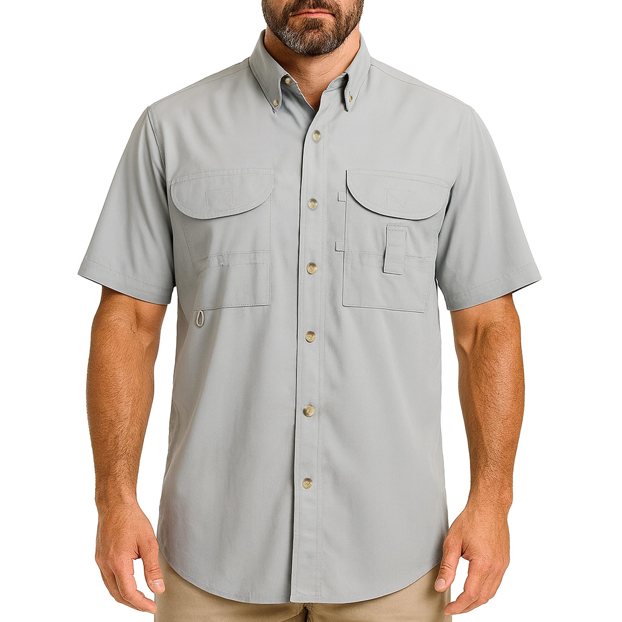 Tiger Hill Men's Short Sleeve Fishing Button Down Shirt, Breathable Outdoors Casual Lightweight Shirt