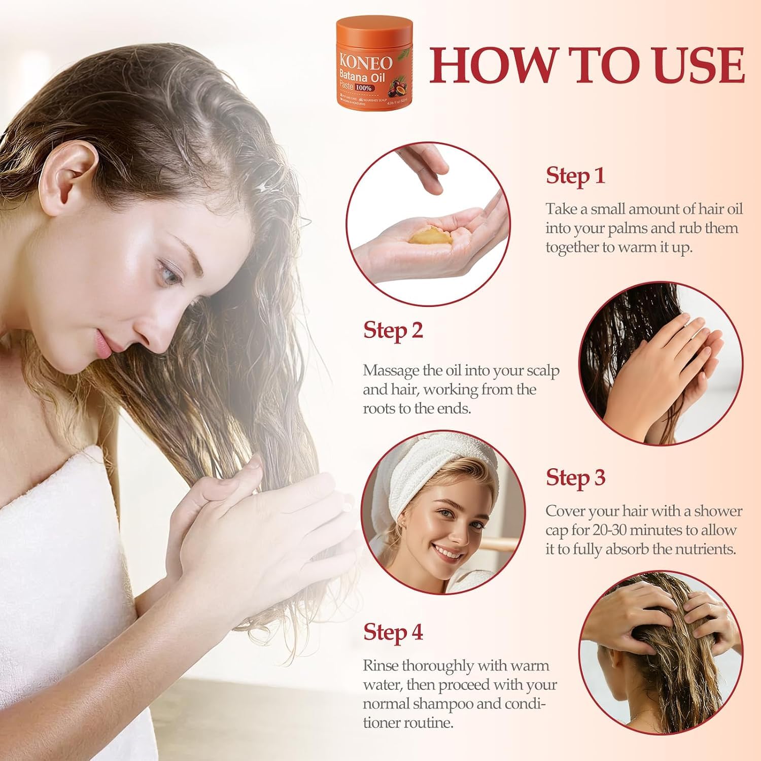 KONEO Pure Batana Oil Hair Cream, Raw Paste, 4.06 fl oz