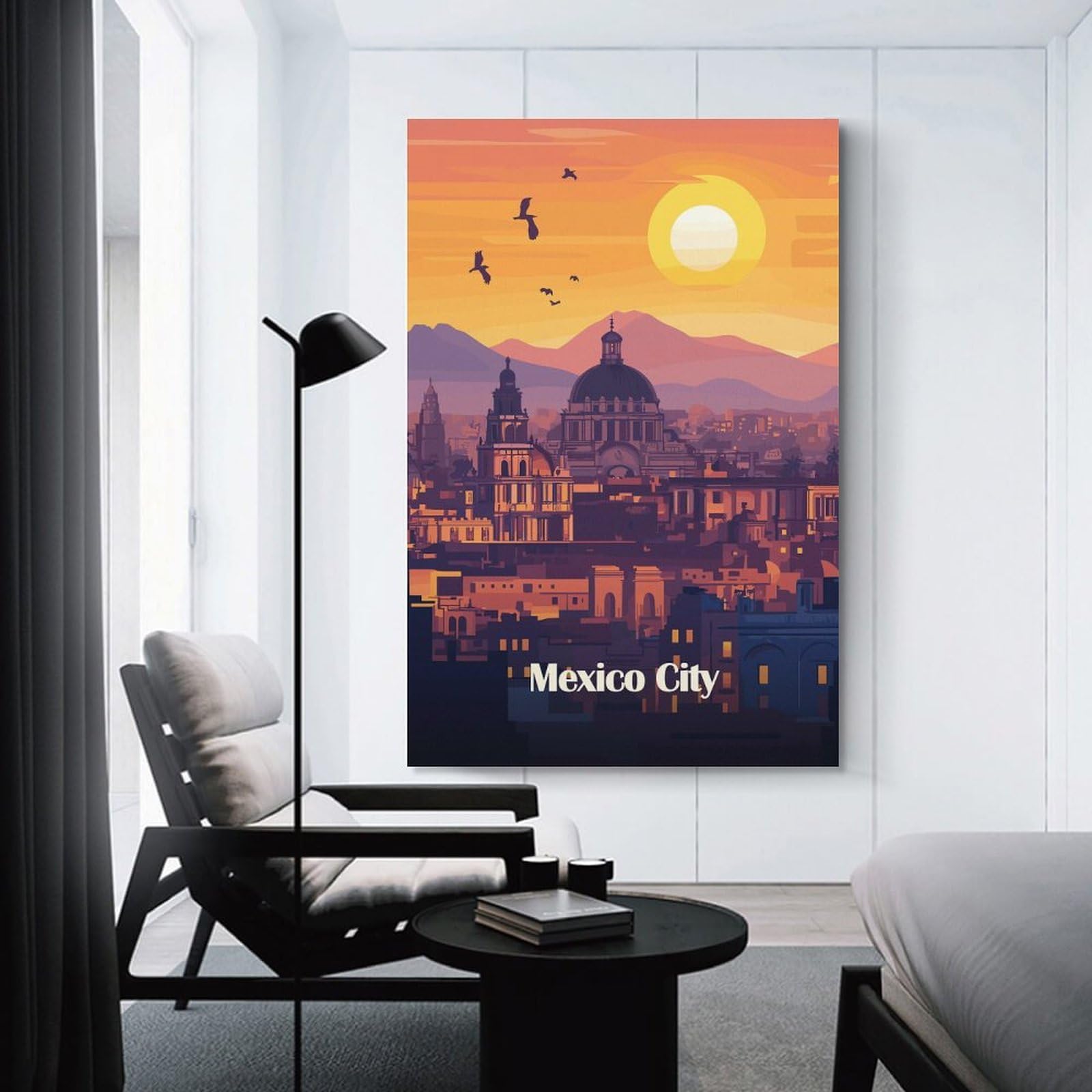 Junmoney Wall Art Print Mexico City Skyline Sunset, 24x36inch(60x90cm), for Bedroom Decor, Cosy Corners Or Studios, Decorative Wall Art for Cosy Rooms