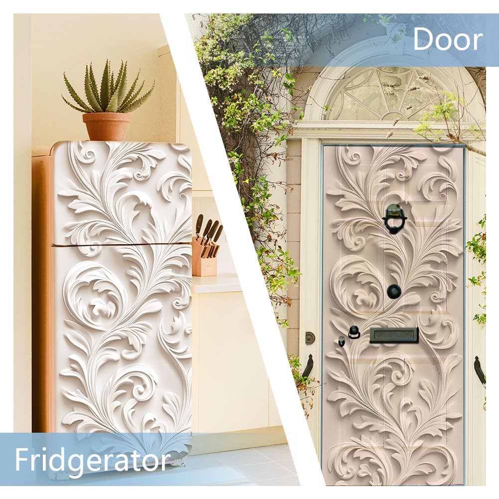 2 pezzi bianco goffrato motivi rimovibili Frigorifero Wraps, autoadesivo Frigorifero Porta Murale Frigorifero Congelatori Pannello Adesivo per Cucina Bar Decor 41,5 x 200 cm