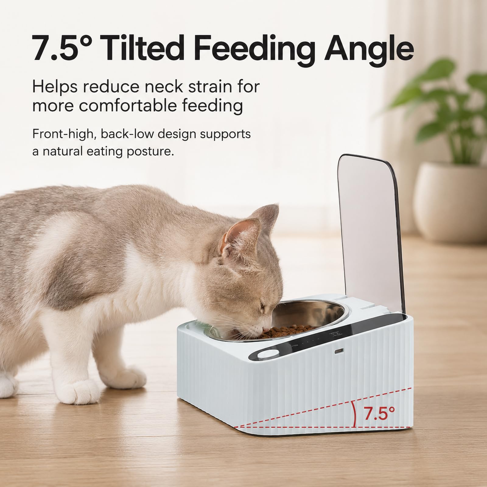 Automatischer Futternapf für Katzen, 350 ml Smart Cat Futternapf mit Infrarot-Sensor-Deckel, 2000 mAh wiederaufladbarer Futternapf für Haustiere mit abnehmbarem 304 Edelstahlnapf für Nass- und